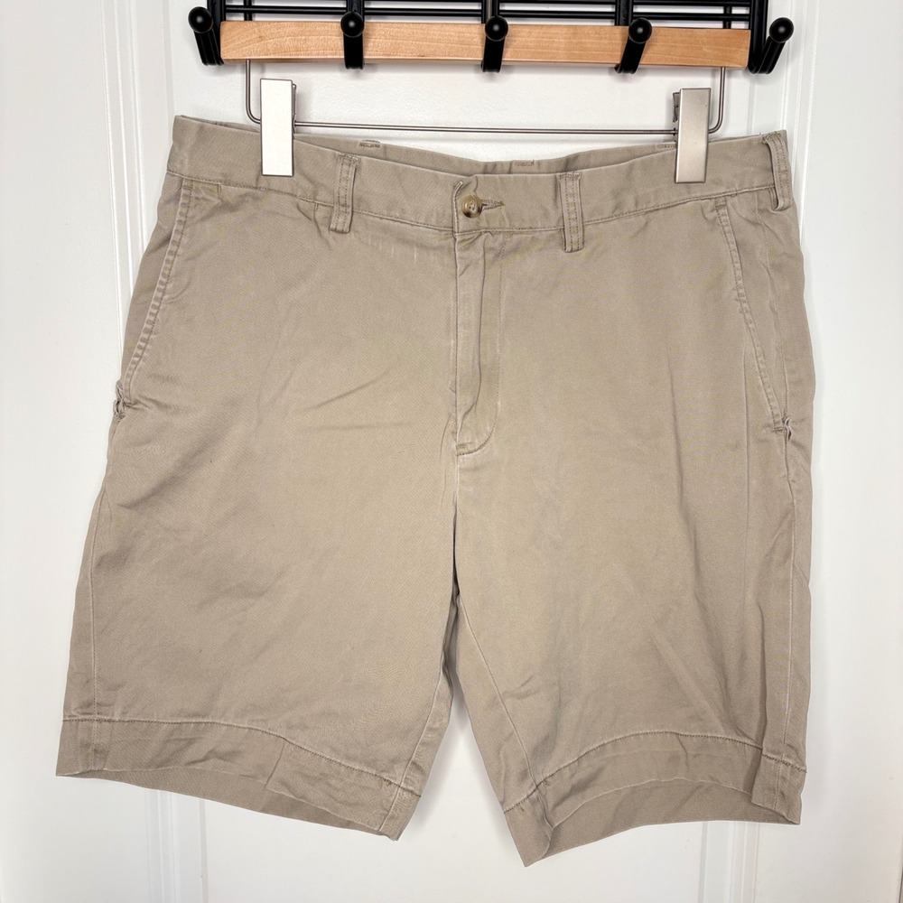 Polo Ralph Lauren Shorts Mens 34 Chino Khaki Cotton Twill Flat Front 9 Inseam